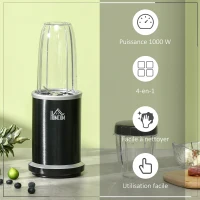 HOMCOM Blender compact 2 en 1 - 1000 W avec 2 bols amovibles 700ml et 350ml et couvercles(m-5)