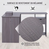 HOMCOM Bureau d'angle pour ordinateur table informatique 140L x 120l x 75H cm 3 niches 1 tiroir panneaux particules gris(m-5)