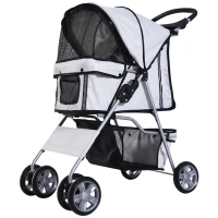 PawHut Carrinho de Passeio para Animais de Estimação Dobrável com Cesta de Armazenamento e Travão 75x45x97cm Cinza(m-1)