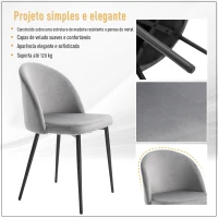 HOMCOM Conjunto de 2 Cadeiras de Sala de Jantar com Asento e Encosto Acolchoados Estofadas em Veludo 49x50x77 cm Cinza(m-6)