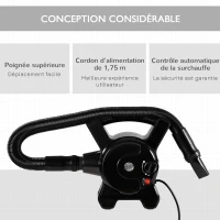 PawHut Séchoir pour animaux pulseur toilettage portable température réglable avec poignée 3 embouts - 2400W - noir(m-7)
