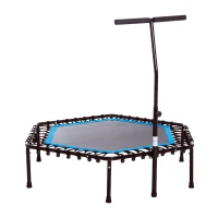 HOMCOM Trampoline de Fitness / Gymnastique haute performance Ø 114 cm élastiques Bungee + guidon hauteur réglable 116-132 cm bleu noir(m-1)
