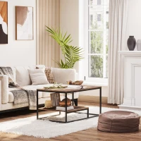 HOMCOM Table Basse en Bois Table de Salon avec Grand Plateau et Étagère Design Élégant Rétro Idéale pour Salon Chambre Bureau 100 x 60 x 50 cm Brun(m-2)