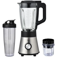 HOMCOM Blender 1000 W - 4 modes - 5 vitesses + fonction pulse - bol gradué 1,5 L, verre, grinder inclus - système verrouillage sécurité - nettoyage facile - acier inox. verre(m-1)