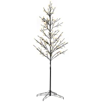 HOMCOM 6ft Artificial Cherry Tree Light with Plug In 180 Warm White Pre-Lit LED light for Indoor and Covered Outdoor Use(m-11)