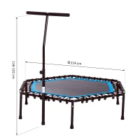 HOMCOM Trampoline de Fitness / Gymnastique haute performance Ø 114 cm élastiques Bungee + guidon hauteur réglable 116-132 cm bleu noir(m-3)