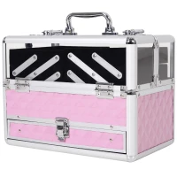 HOMCOM Mallette à maquillage - coffre à cosmétiques - rangement produits de beauté - dim. 30L x 18l x 22H cm - poignée serrure alu. acrylique rose(m-1)