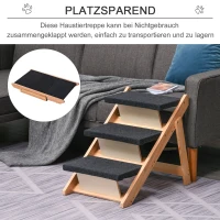 PawHut Haustiertreppe 2-in1 Hunderampe Katzentreppe 3 Stufen Hundetreppe Faltbar Tiertreppe für Katzen und Hunde Kiefernholz Natur+Schwarz 60 x 47 x 50 cm(m-4)