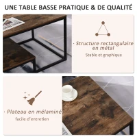 HOMCOM Table Basse en Bois Table de Salon avec Grand Plateau et Étagère Design Élégant Rétro Idéale pour Salon Chambre Bureau 100 x 60 x 50 cm Brun(m-5)