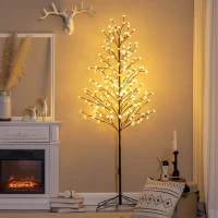HOMCOM 6ft Artificial Cherry Tree Light with Plug In 180 Warm White Pre-Lit LED light for Indoor and Covered Outdoor Use(m-2)