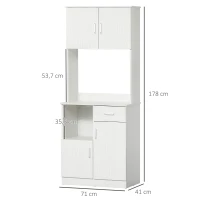 HOMCOM Armário Auxiliar de Cozinha com 3 Portas de armário Prateleira Ajustável Gaveta e estante Aberta 71x41x178 cm Branco(m-3)
