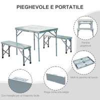 Outsunny Set Tavolo Pieghevole da Giardino con 2 Sedie da Campeggio Picnic Portatile Regolabile in Lega d'Alluminio 90x 66x 70cm Argento(m-4)