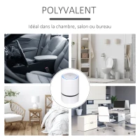 HOMCOM Purificateur d'air portable avec luminosité réglable filtre HEPA mode veille blanc(m-6)