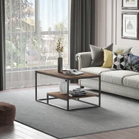 HOMCOM Table Basse en Bois Table de Salon avec Grand Plateau et Étagère Design Élégant Rétro Idéale pour Salon Chambre Bureau 100 x 60 x 50 cm Brun(m-7)