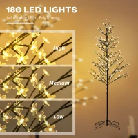 HOMCOM 6ft Artificial Cherry Tree Light with Plug In 180 Warm White Pre-Lit LED light for Indoor and Covered Outdoor Use(m-4)
