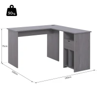 HOMCOM Bureau d'angle pour ordinateur table informatique 140L x 120l x 75H cm 3 niches 1 tiroir panneaux particules gris(m-3)