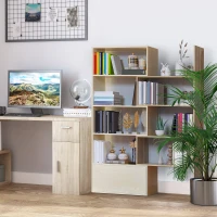 HOMCOM Librarie Rastel cu Rafturi pentru Salon in Lemn 141 x 29 x 176 cm Alb, Stejar(m-5)