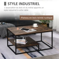 HOMCOM Table Basse en Bois Table de Salon avec Grand Plateau et Étagère Design Élégant Rétro Idéale pour Salon Chambre Bureau 100 x 60 x 50 cm Brun(m-6)