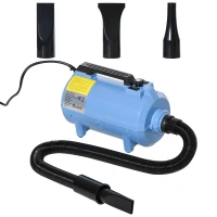 PawHut Séchoir sèche-poils toilettage pulseur chien professionnel pour chien chat animaux 2200 W - température vitesse réglable - 3 embouts - bleu(m-1)