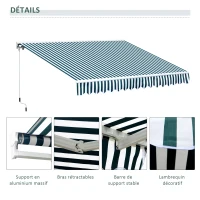 Outsunny Store banne électrique et Manuel rétractable dim. 3,95L x 3l (avancée) m télécommande fournie alu. Polyester Haute densité imperméabilisé Anti-UV Vert Blanc rayé(m-6)