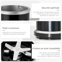 HOMCOM Blender compact 2 en 1 - 1000 W avec 2 bols amovibles 700ml et 350ml et couvercles(m-6)