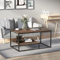 HOMCOM Table Basse en Bois Table de Salon avec Grand Plateau et Étagère Design Élégant Rétro Idéale pour Salon Chambre Bureau 100 x 60 x 50 cm Brun(m-10)