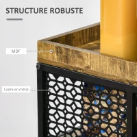 HOMCOM Desserte de Cuisine - Chariot de Service 3 étagères de rangement et Plateau à Rebord - châssis métal Noir avec parois ajourées et poignée - Aspect Bois Rustique(m-6)