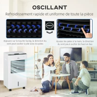 HOMCOM Rafraîchisseur d'air/ventilateur/humidificateur/purificateur 4 en 1 télécommande - réservoir 8,5L avec 4 blocs réfrigérants(m-5)