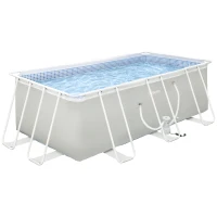 Outsunny Piscine tubulaire hors sol rectangulaire avec filtre dim. 440L x 240l x 122H cm, gris clair(m-1)