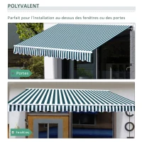 Outsunny Store banne électrique et Manuel rétractable dim. 3,95L x 3l (avancée) m télécommande fournie alu. Polyester Haute densité imperméabilisé Anti-UV Vert Blanc rayé(m-7)