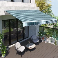 Outsunny Store banne électrique et Manuel rétractable dim. 3,95L x 3l (avancée) m télécommande fournie alu. Polyester Haute densité imperméabilisé Anti-UV Vert Blanc rayé(m-10)