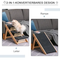 PawHut Haustiertreppe 2-in1 Hunderampe Katzentreppe 3 Stufen Hundetreppe Faltbar Tiertreppe für Katzen und Hunde Kiefernholz Natur+Schwarz 60 x 47 x 50 cm(m-5)