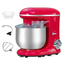 HOMCOM Robot patissier multifonctions 1200W - robot cuisine capacité XL 5,5L - 6 vitesses - batteur, couvercle anti-projections, crochet pétrisseur - transmission directe - acier inox. ABS rouge(m-1)