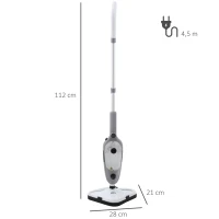 HOMCOM Balai vapeur nettoyeur vapeur à main puissance 1300 W 450 ml adapté à toutes les surfaces et les tapis 11 accessoires inclus 99,9% des bactéries et germes tués sans produit chimique blanc gris(m-3)