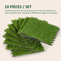 HOMCOM Gazon synthétique Artificiel Set de 10 Dalles Carreaux 30 x 30 cm épaisseur Confort 3,5 cm à emboîter Vert(m-7)
