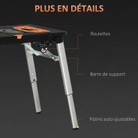 DURHAND Établi de travail, Plaforme de travail, Diable,Support de scie, Échafaudage, Marchepied, Chariot Pliable Multifonction 7 en 1 - Charge Max 150 kg(m-8)
