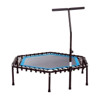 HOMCOM Trampoline de Fitness / Gymnastique haute performance Ø 114 cm élastiques Bungee + guidon hauteur réglable 116-132 cm bleu noir(m-10)