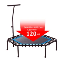HOMCOM Trampoline de Fitness / Gymnastique haute performance Ø 114 cm élastiques Bungee + guidon hauteur réglable 116-132 cm bleu noir(m-4)