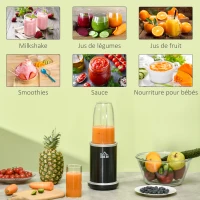 HOMCOM Blender compact 2 en 1 - 1000 W avec 2 bols amovibles 700ml et 350ml et couvercles(m-4)