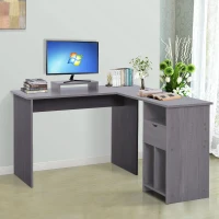 HOMCOM Bureau d'angle pour ordinateur table informatique 140L x 120l x 75H cm 3 niches 1 tiroir panneaux particules gris(m-9)
