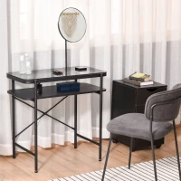 HOMCOM Coiffeuse Design Contemporain Table de Maquillage Plateau Verre trempé étagère Miroir pivotant métal Noir(m-10)
