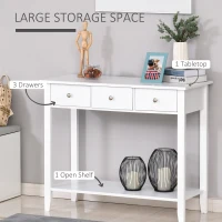 HOMCOM Masa Consola cu 3 Sertare pentru Intrare si Living din lemn de pin, 100x30.5x80cm Culoarea Alba(m-5)