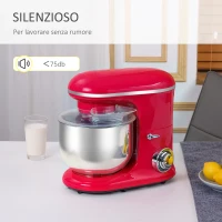 HOMCOM Impastatrice Planetaria a 6 Velocità da 1200W, Ciotola Acciaio Inox 5.5l, 1 Gancio e 2 Fruste(m-7)