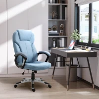 Vinsetto Cadeira de Escritório Giratória Cadeira de Escritório Ergonômica com Altura Ajustável Apoio para os Braços e Encosto Acolchoado de Linho Sintético 66x75x110-120cm Azul Claro(m-11)