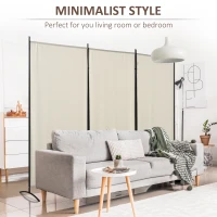 HOMCOM Paravento a 3 Pannelli Pieghevole, Frangivista Divisorio per Ambienti in Metallo e Poliestere 253x50x182cm Beige(m-7)