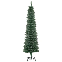 HOMCOM 5.5FT Artificial Snow Dipped Christmas Tree Xmas Pencil Tree Holiday Home Indoor Decoration with Foldable Black Stand, Green(m-1)