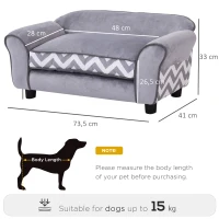 PawHut canapea pentru caini, 73.5x41x33 cm, gri(m-3)