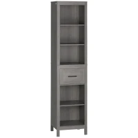 kleankin Coluna Casa de Banho com 1 Gaveta e Prateleiras Abertas Móvel Auxiliar de Armazenamento Anti-Tombo 42x30x170cm Cinza(m-10)