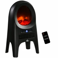 HOMCOM Ceramic Electric Space Heater, Freestanding Fan Heater with Realistic Flame Effect, 3 Heat Settings, Adjustable Temperature, 1000W/2000W, Black(m-1)