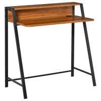 HOMCOM Compact Writing Desk with Top Shelf, Computer Table for Home Office and Study, Walnut(m-1)